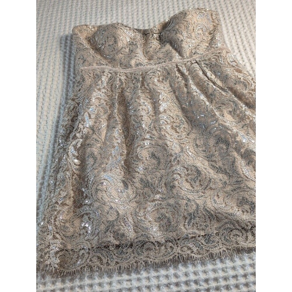 Jenny Yoo Strapless Lace Sequin Dress in Taupe Size 14